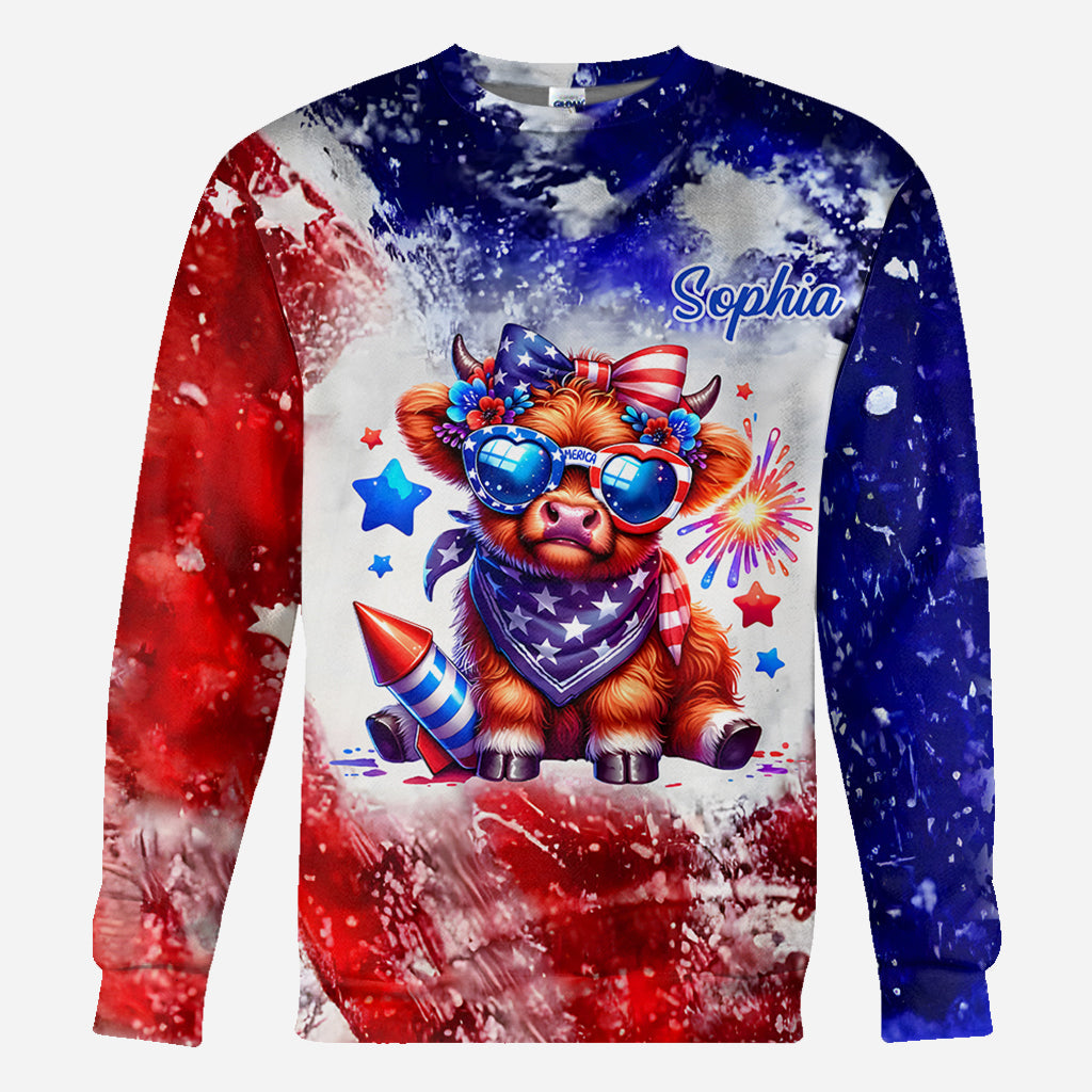 July 4th Highland Cow - Personalized Highland Cow All Over Shirt