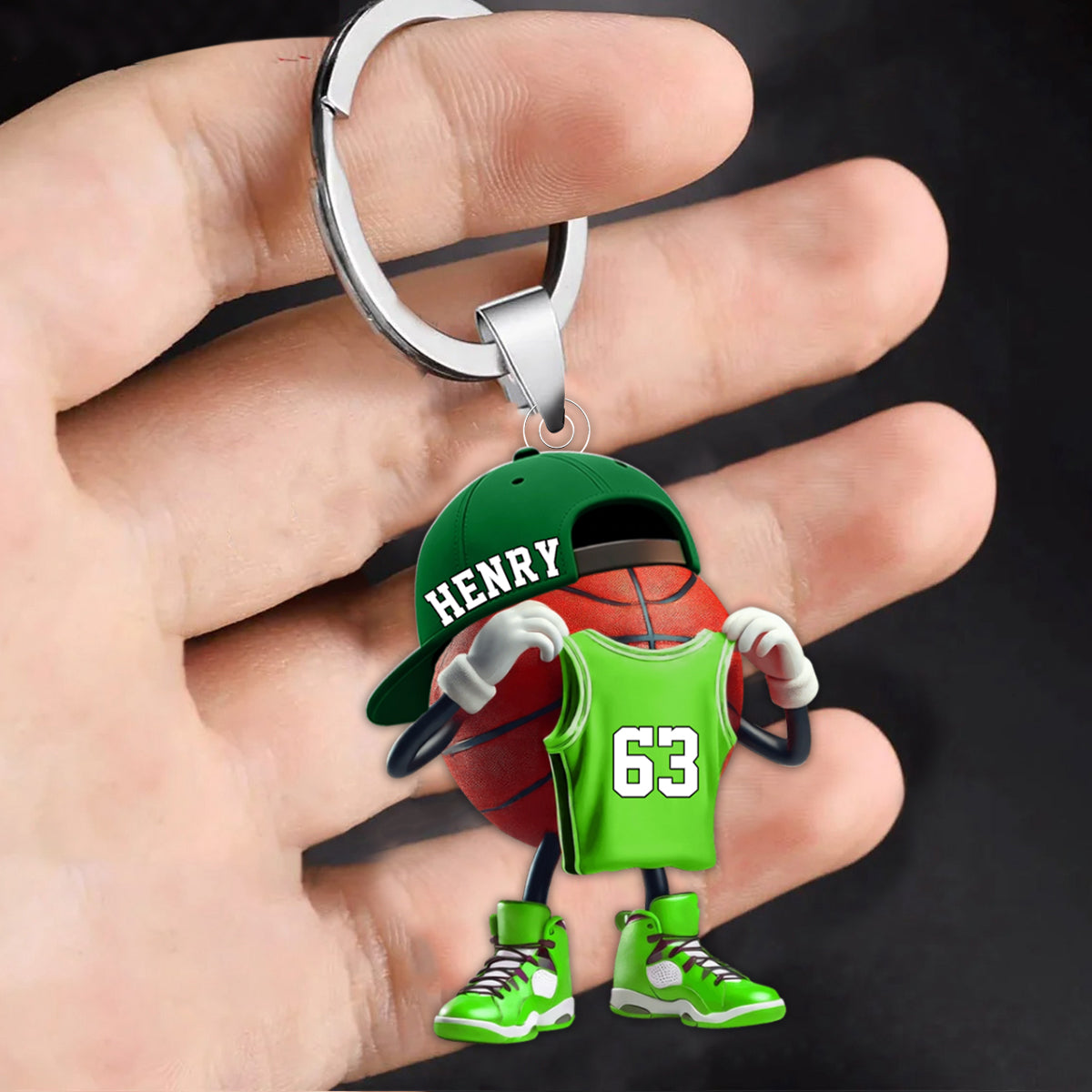 Personalized Basketball Character Acrylic Keychain on Outdoor Court - Unique Custom Gift for Basketball Fans