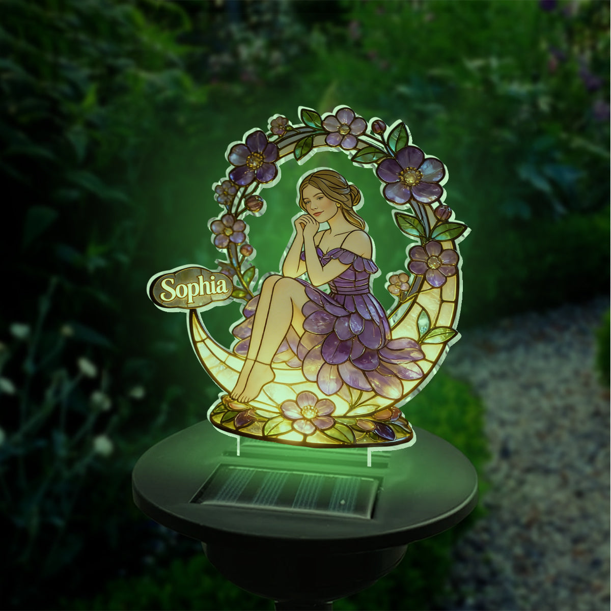 Custom From Photo - Personalized Birth Month Flower Garden Solar Light