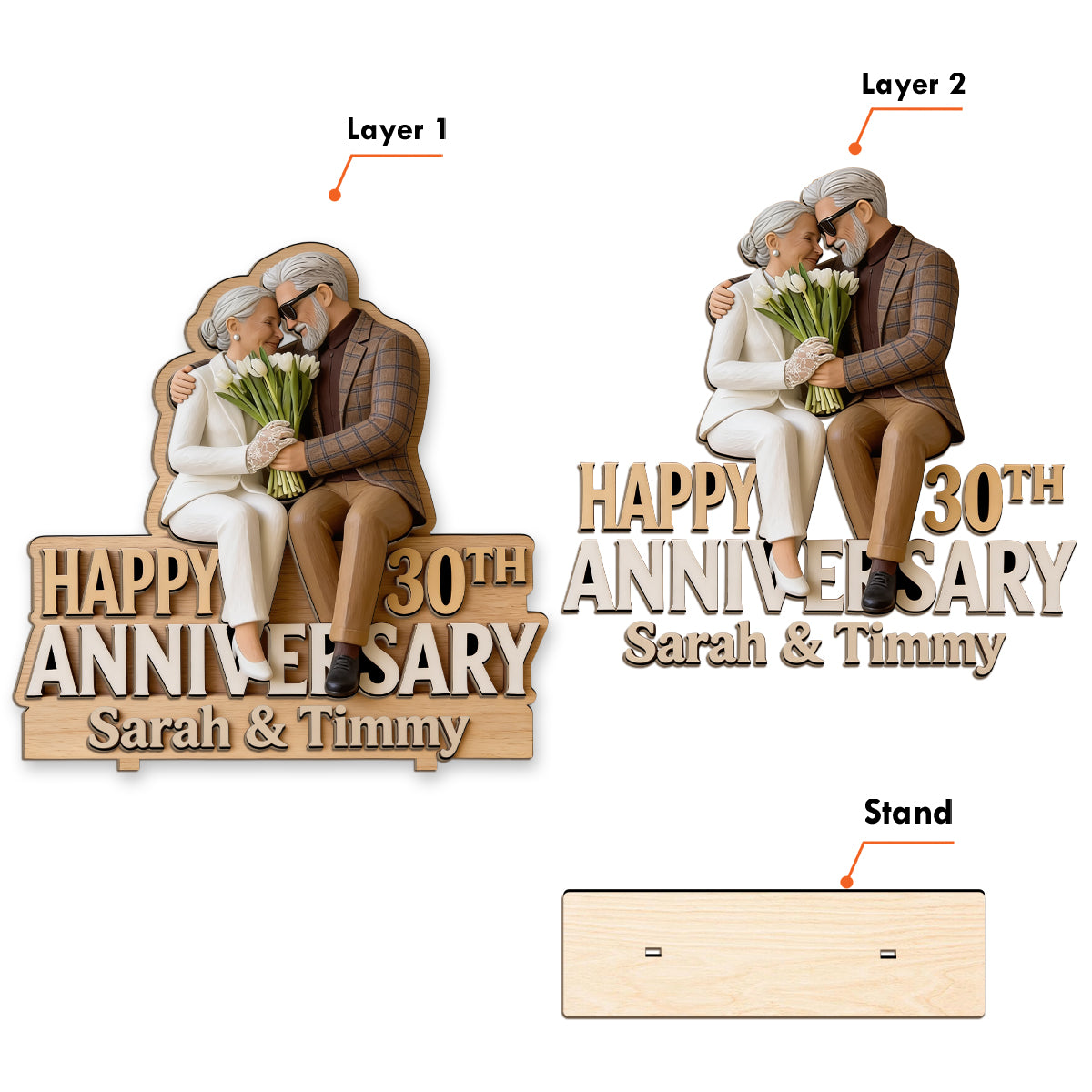 Anniversary Gift - Personalized Couple 2 Layered Big Freestanding