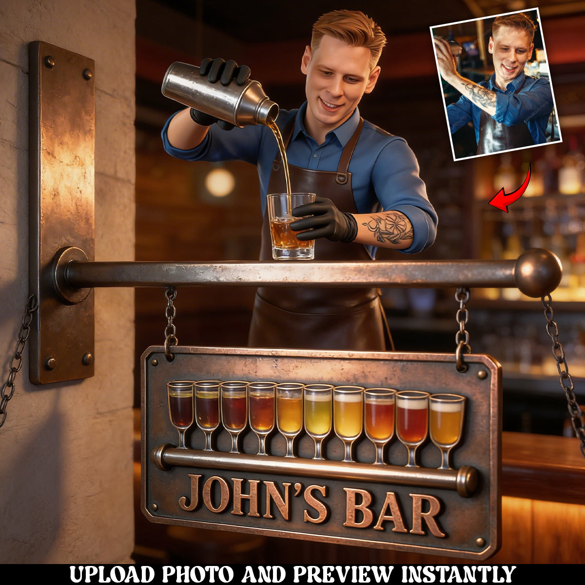 Custom Any Photo - Personalized Bartender Wooden Wall Mount Sign
