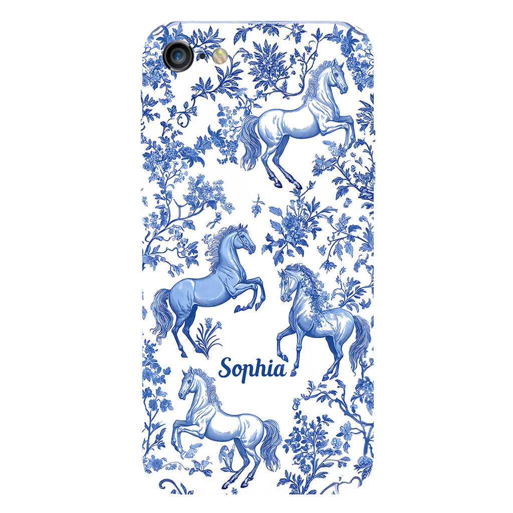 Horse Blue & White Toile de Jouy - Personalized Horse Full Print Phone Case