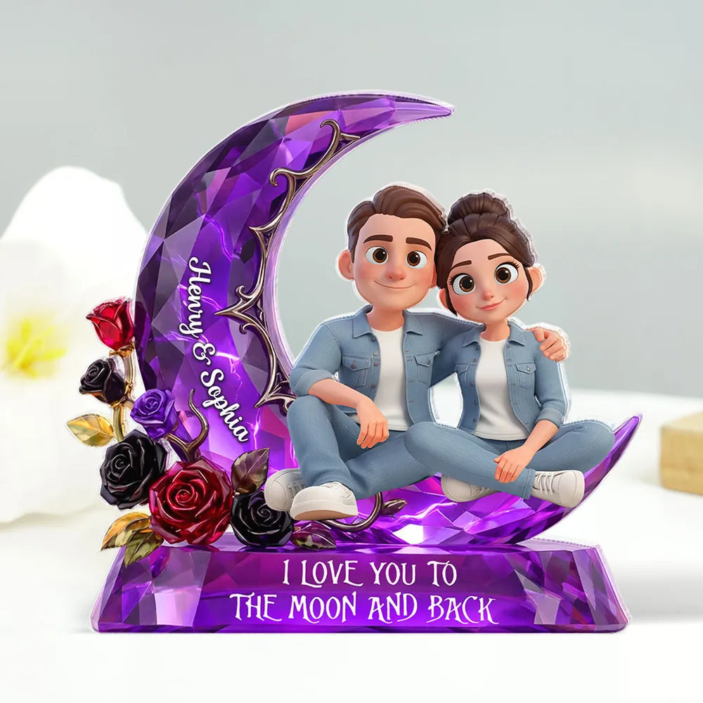 Personalized Shaped Acrylic Block Plaque Moon Couple Decor 'I Love You to the Moon and Back' Unique Romantic Gift