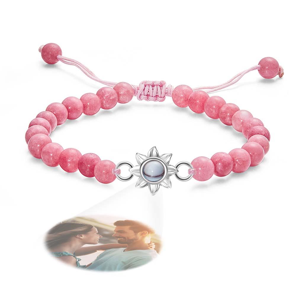 Flower For You - Personalized Photo Projection Beads Bracelet With Sunflower