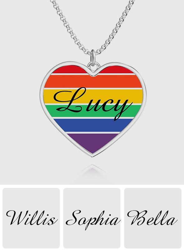 LGBT Heart - Personalized LGBT Support Name Rainbow Necklace