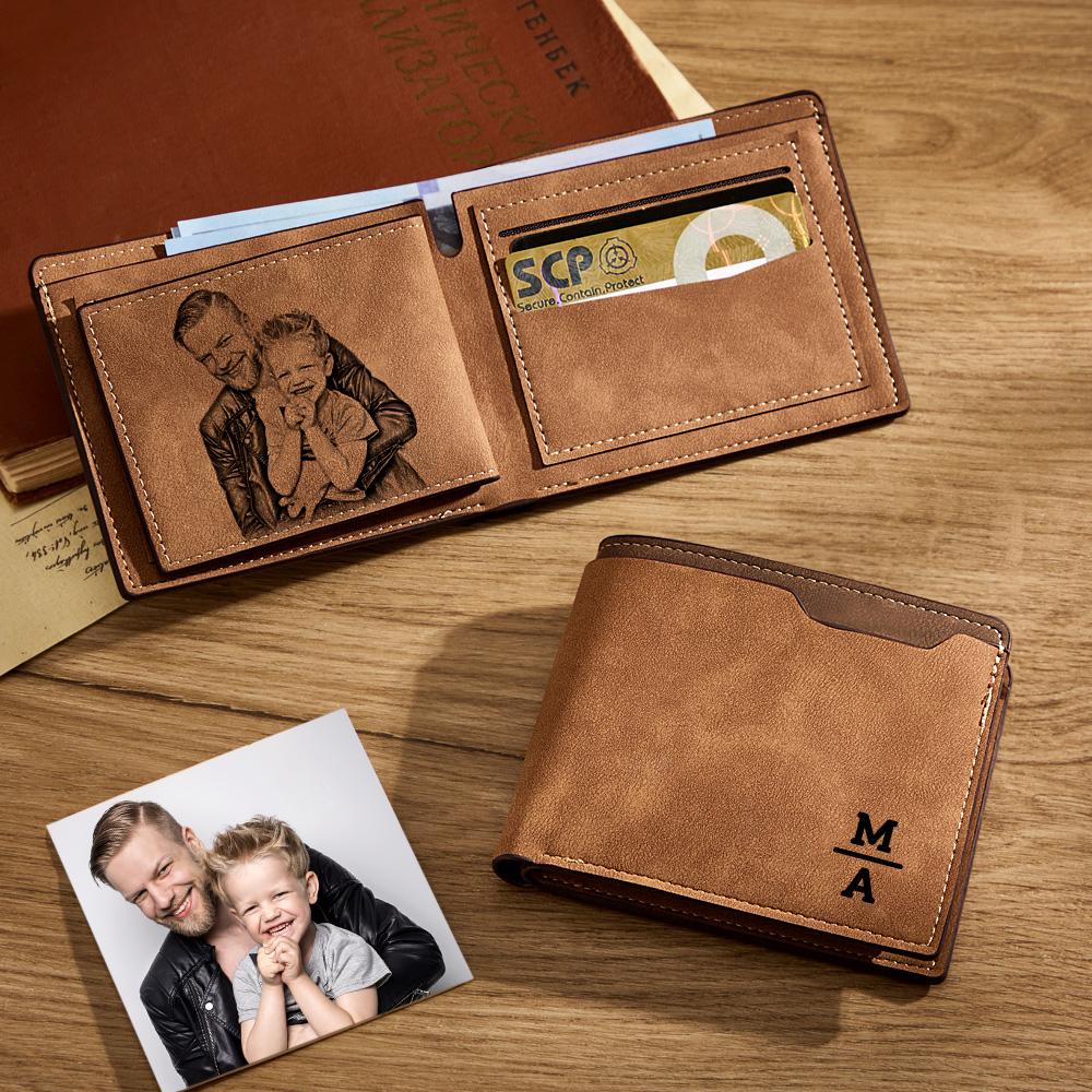 Any Photo - Personalized Engraved Photo Bifold Leather Wallet