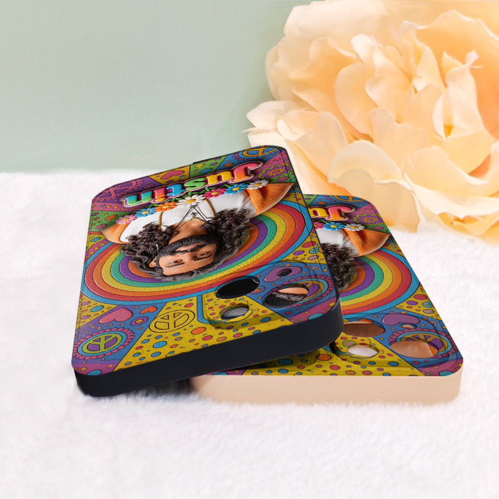 Hippie Theme, Custom From Any Image - Personalized Hippie 3D Embossed Leather Phone Case