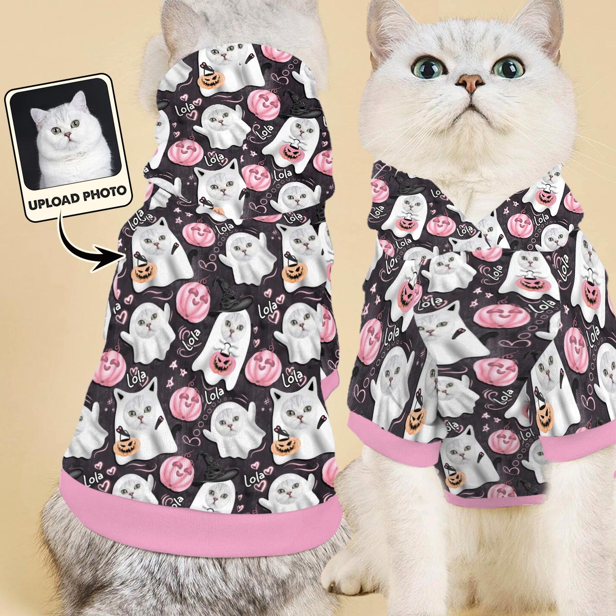 Halloween Cute Ghost Dog Cat - Personalized Dog Pet Hoodie