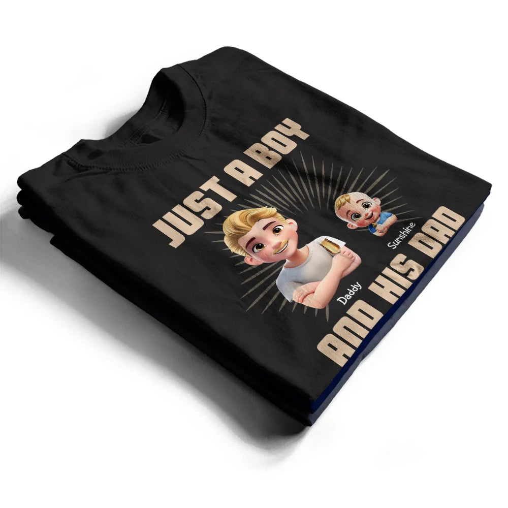 Just a Dad and His Kids Enjoying a Drink – Personalized Tee – Fun Father's Day or Birthday Gift