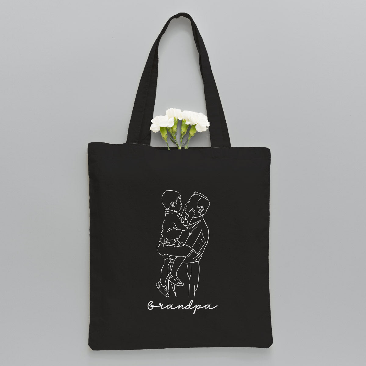 Custom Photo Line Art - Personalized Grandpa Embroidered Tote Bag