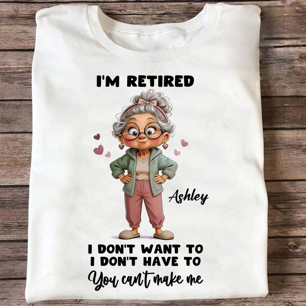 Personalized Classic Tee 'I'm Retired' Cute Cartoon Grandma Shirt, Funny Everyday Wear, Unique Retirement Gift for Mom or Grandma
