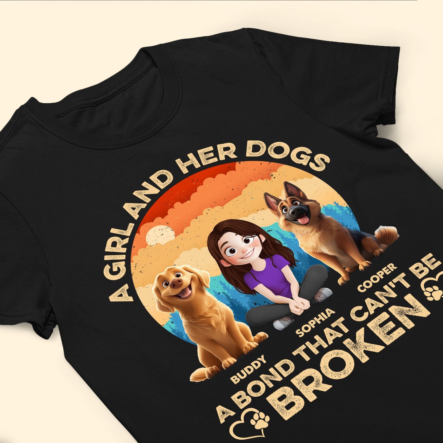 A Bond That Can’t Be Broken - Customizable Classic Tee for Dog Lovers, Featuring Dogs and Their Names