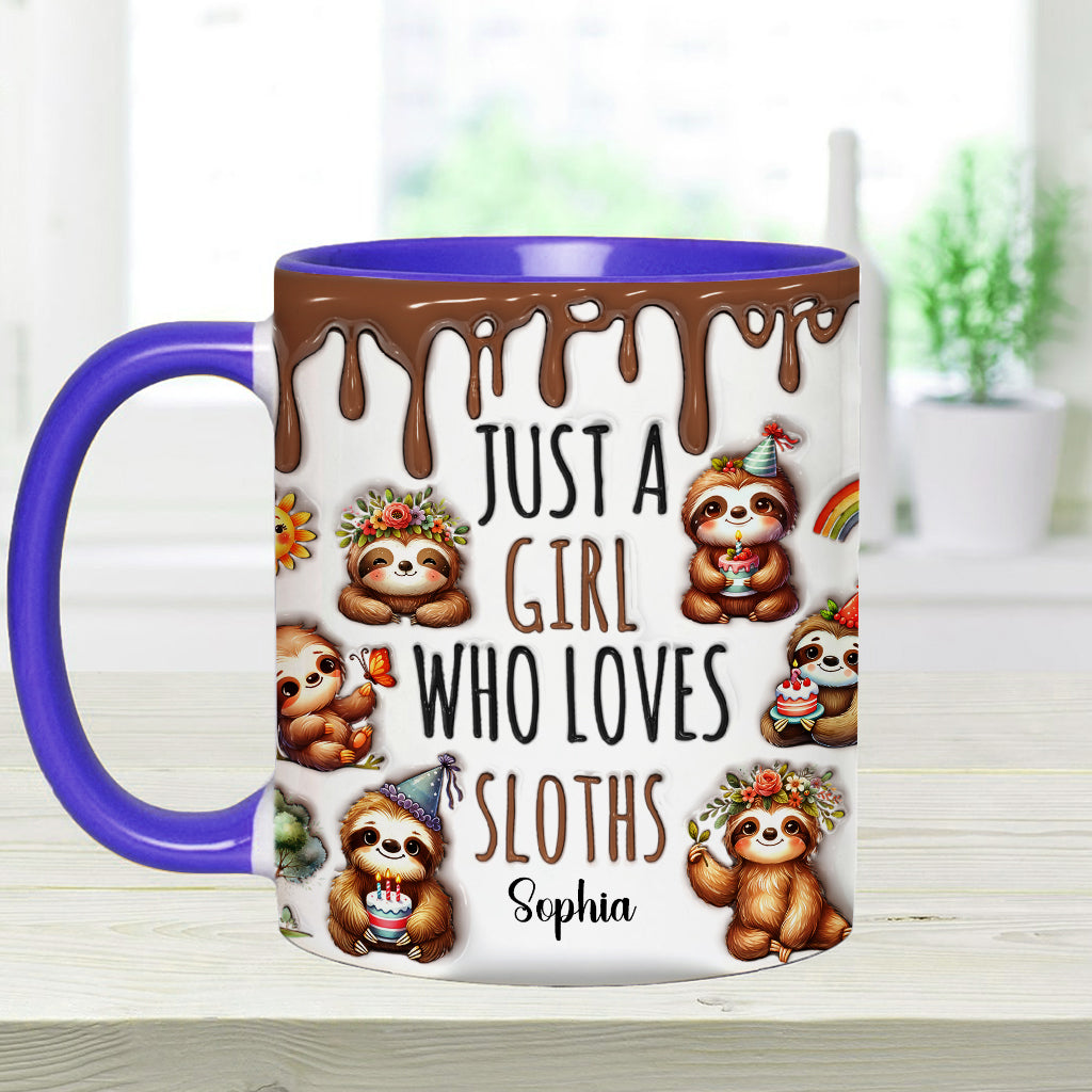 Just A Girl Who Loves Sloths - Personalized Sloth Accent Mug