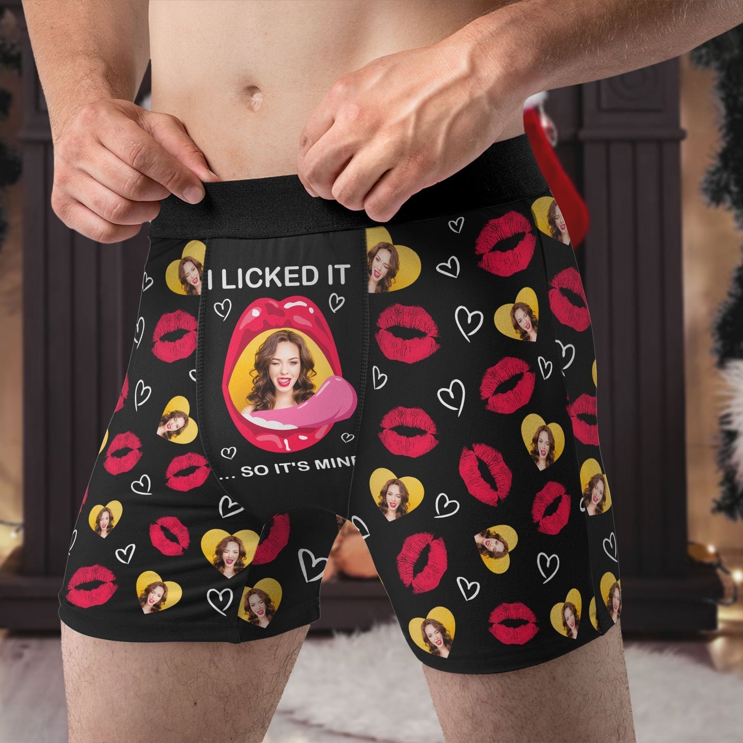 "I Licked It So It’s Mine – Funny Personalized Boxer Briefs for Husband with Your Face"