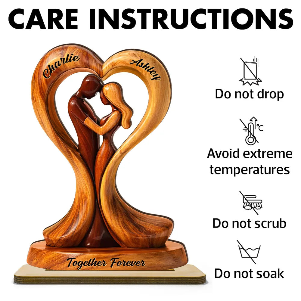 Personalized 2-Layer Wooden Plaque Heart Couple Hugging Together Forever Unique Anniversary Gift for Husband or Wife
