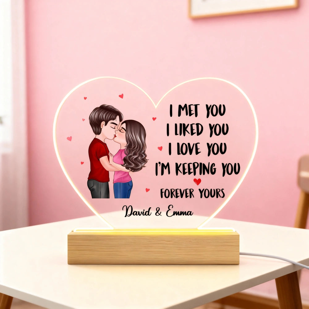 Personalized LED Light Plaque with Kissing Couple Illustration, Romantic Room Accent, Unique Gift for Wife or Husband