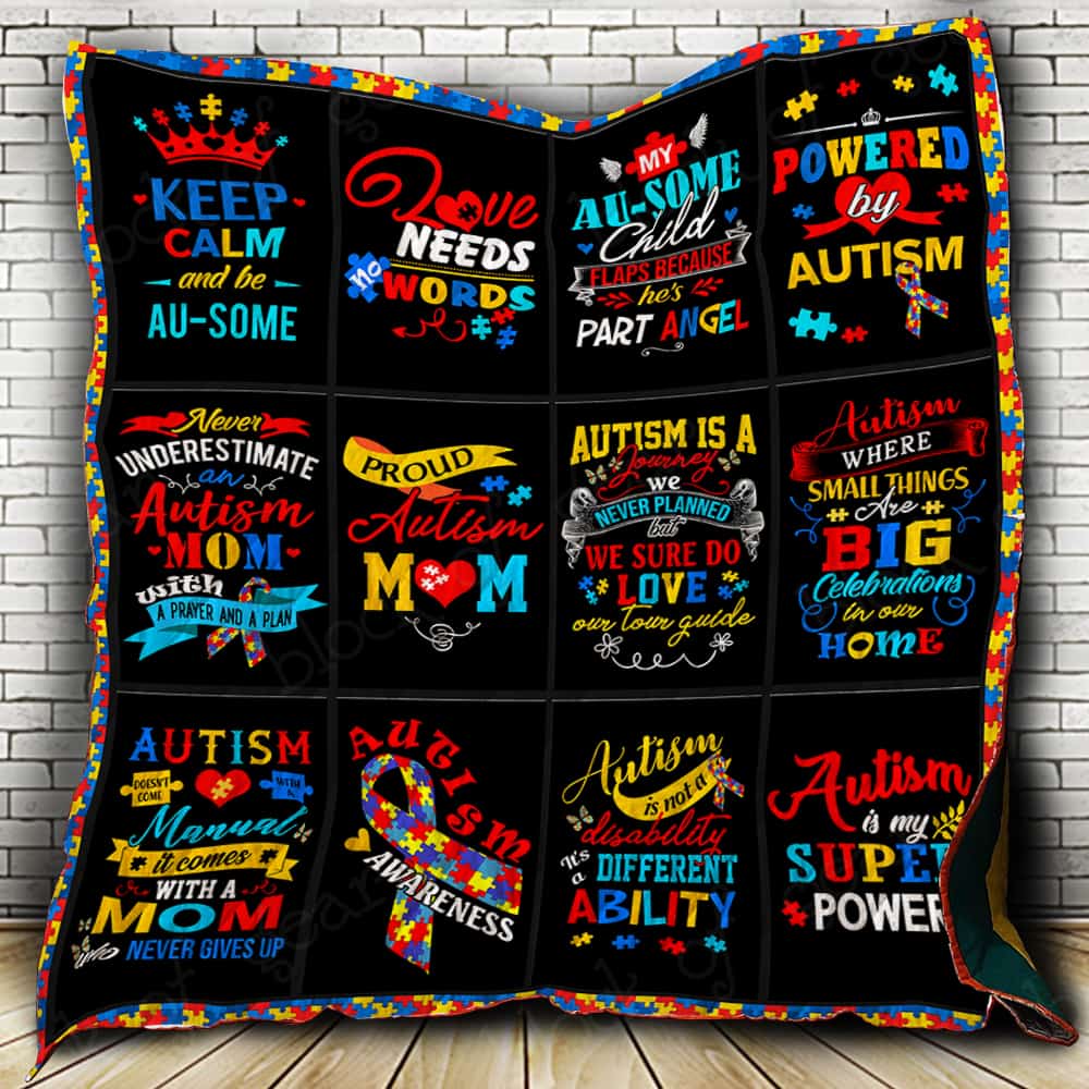 Autism Theme Keep Calm And Be Au-Some - Autism Awareness Quilt 0921