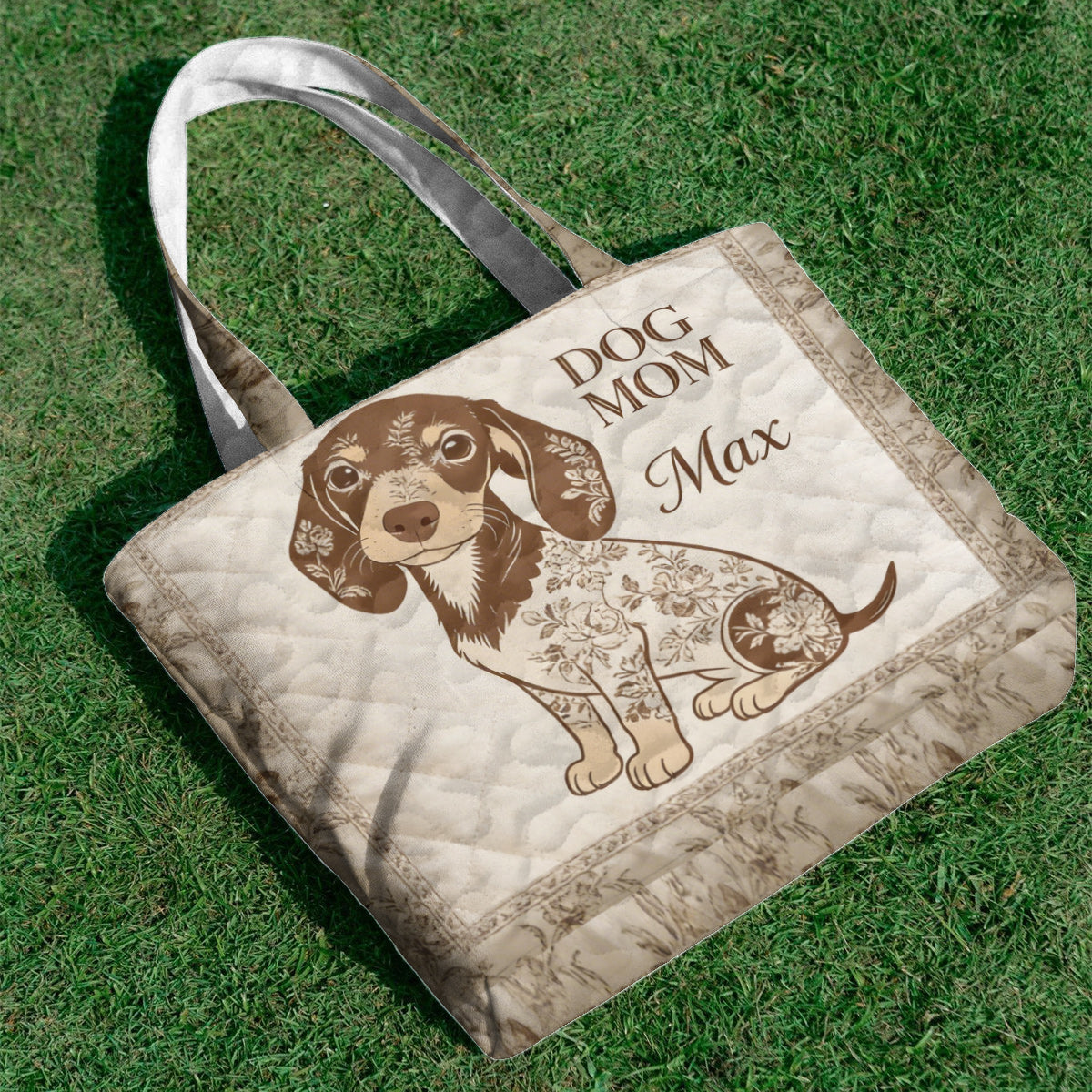 I Love My Dog - Toile De Jouy Style - Personalized Dog Quilted Tote Bag