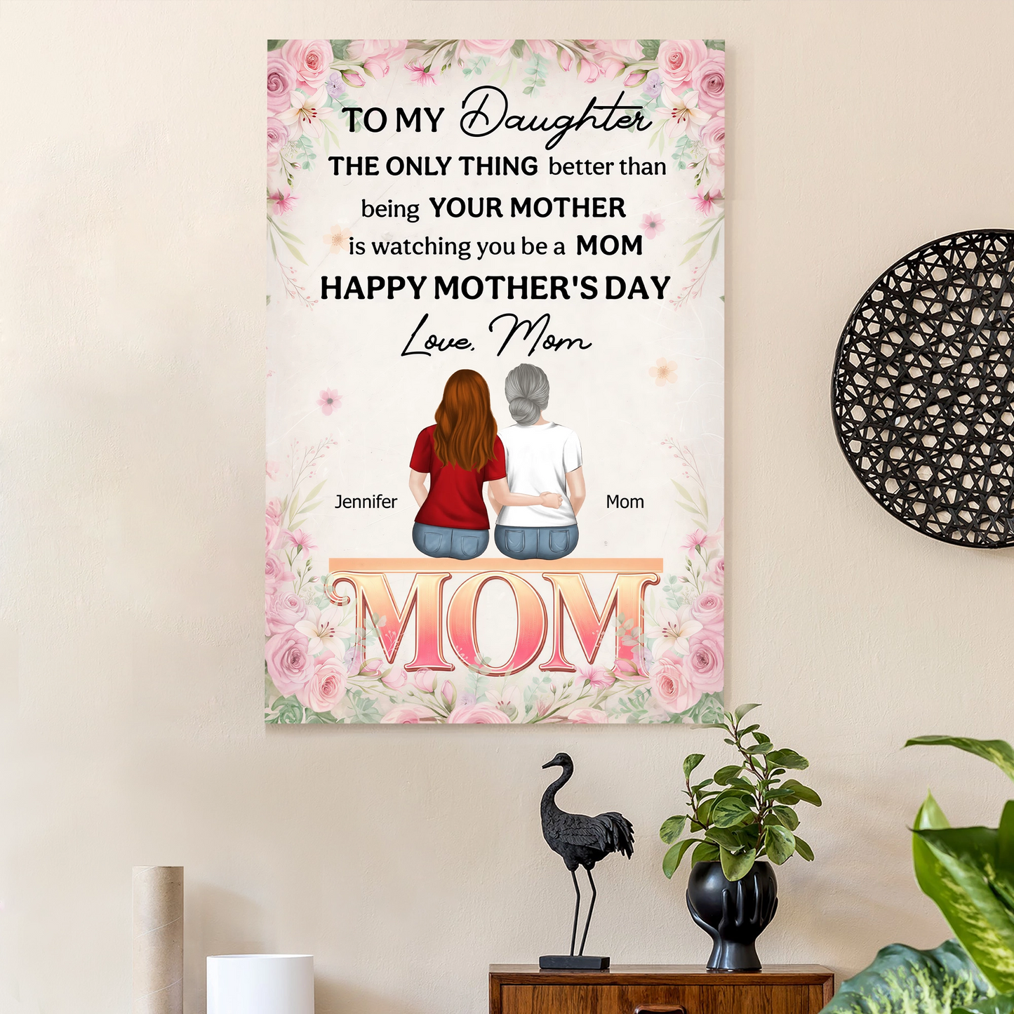Personalized Mother's Day Poster for Daughter, Mom and Daughter Hugging from Behind, Unique Custom Gift She'll Keep