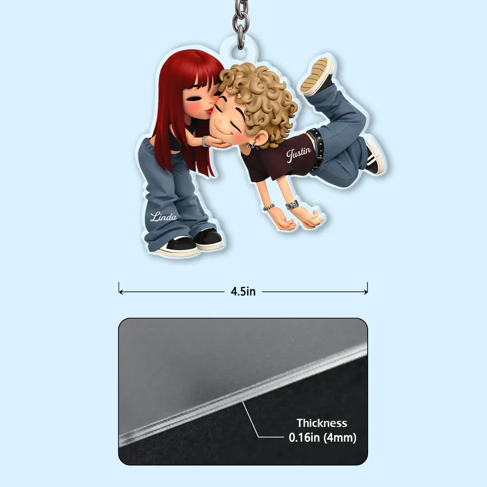 Personalized Romantic Cartoon Couple Acrylic Keychain - Cute Kissing Design - Unique Gift for Couples