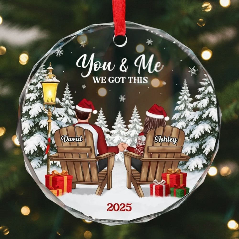 Crystal Ornament - Couple in Snowy Winter Landscape, 'You & Me' - Cozy Christmas Tree Decor, Unique Gift for Couples