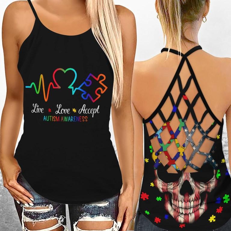 Autism Live Love Accept Autism - Awareness Cross Tank Top 0921