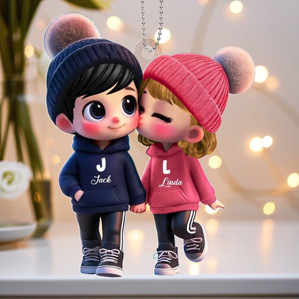 Personalized Couple Classic Tee – Cute Cartoon Couple Design, Custom Names, Perfect Gift for Couples