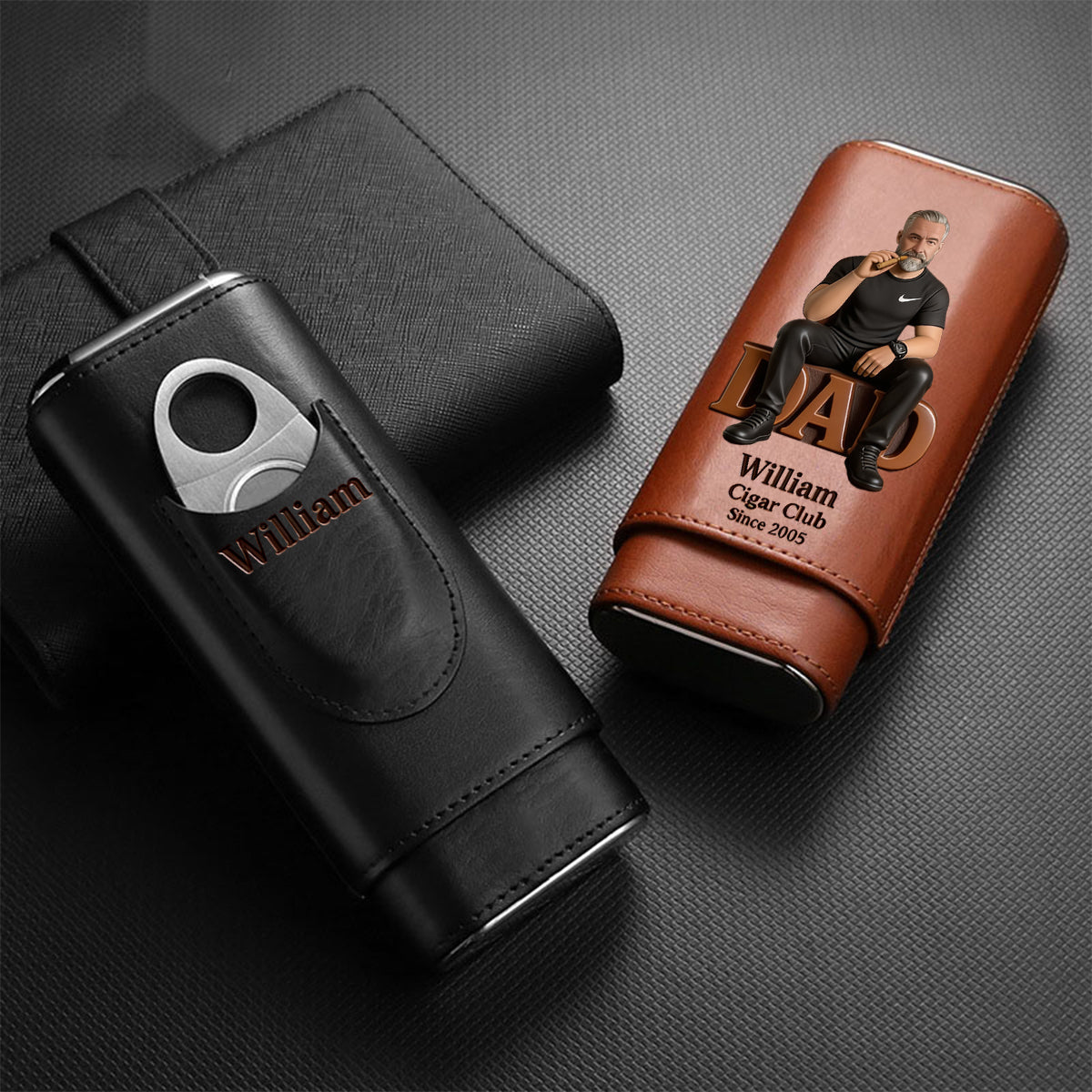 Dad Loves Cigars - Personalized Father Leather Cigar Humidor Case