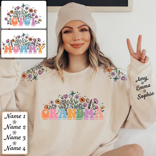 Flower With Any Title - Personalized Grandma All Over Shirt