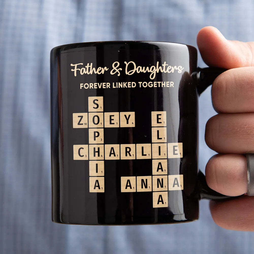 Personalized Scrabble-Style Full Color Mug – Interlocking Names, Creative Day Gift for dad