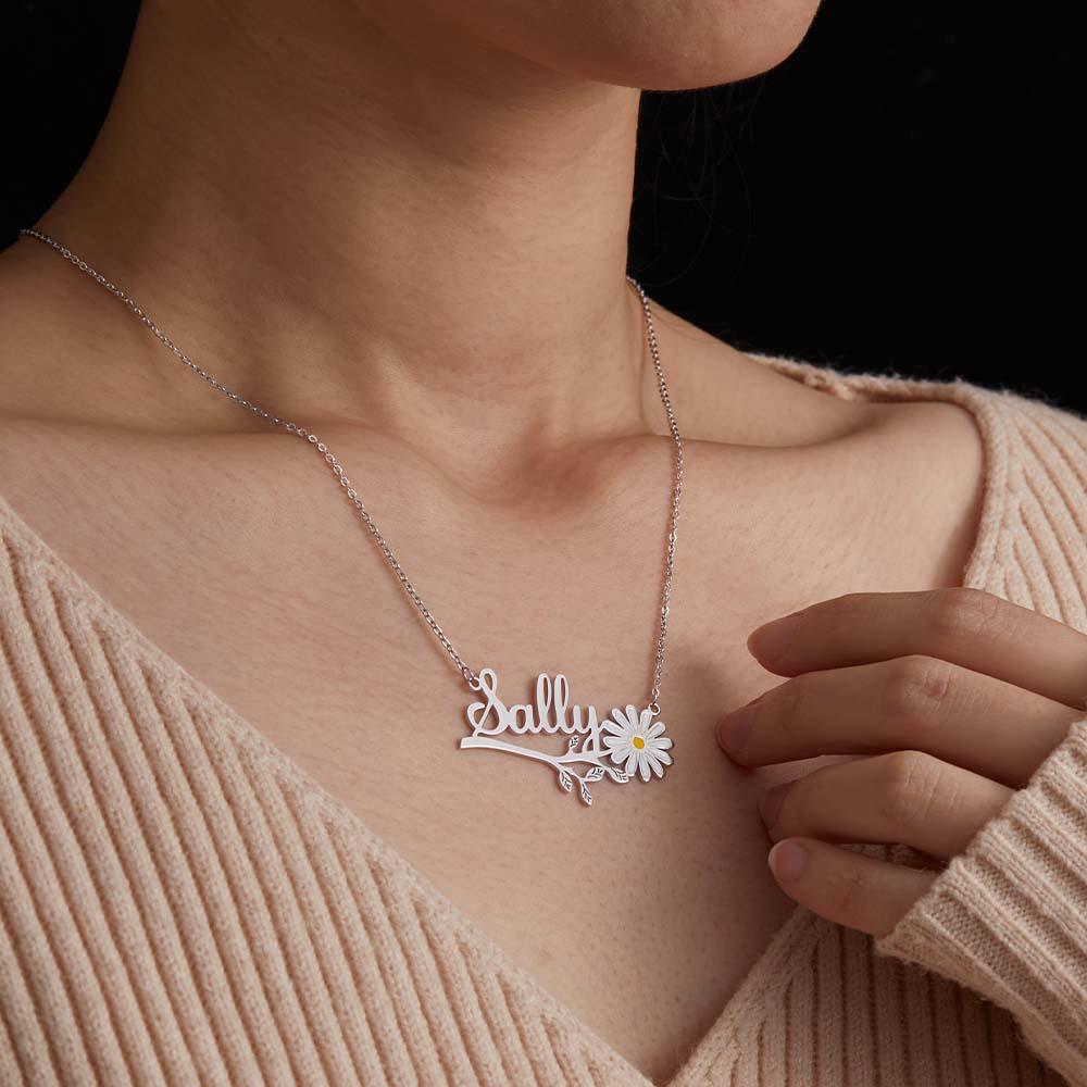 Any Name Daisy Flower - Personalized Daisy Name Necklace