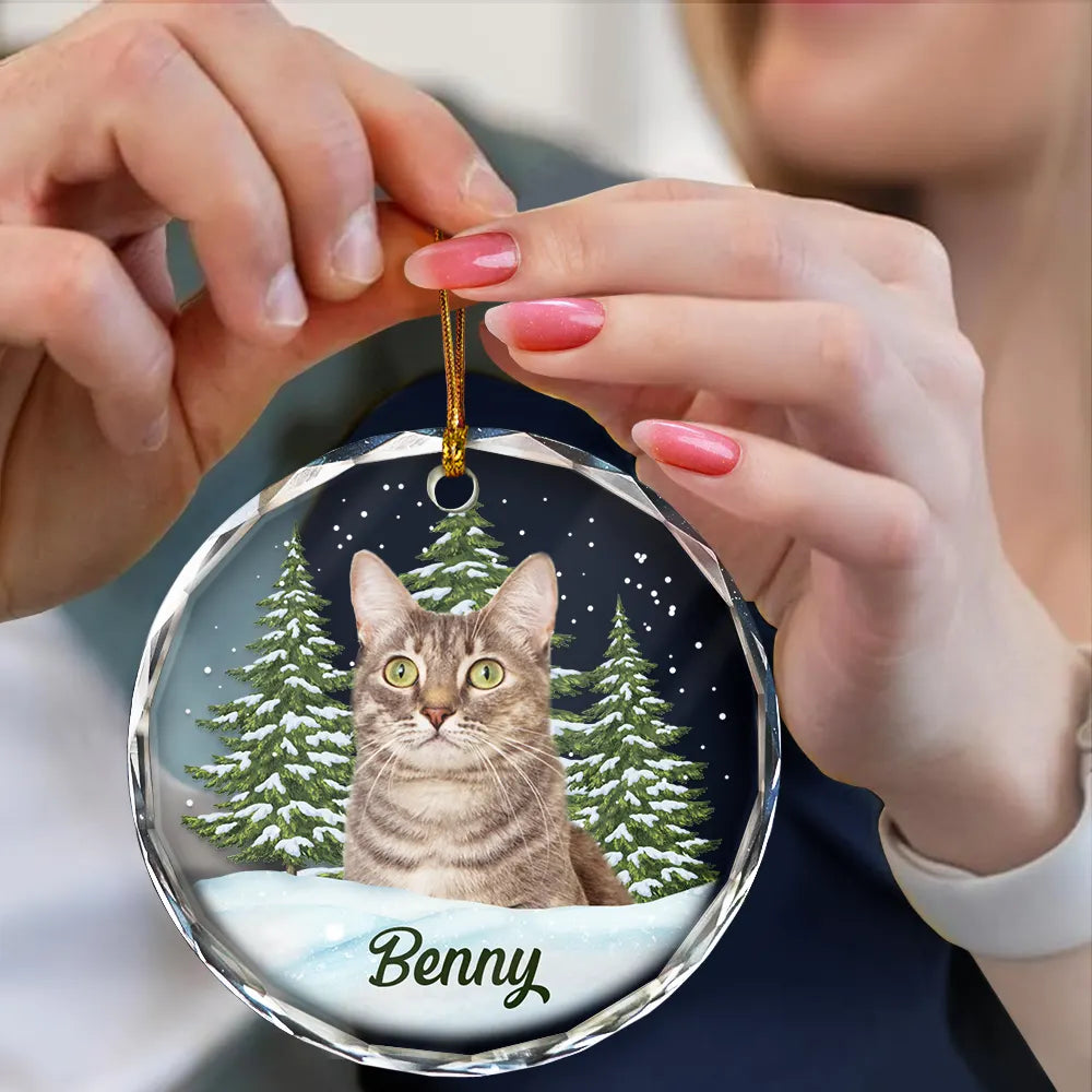 Crystal Ornament with Dog Portrait and Snowy Pine Scene, Festive Keepsake and Perfect Gift for Pet Lovers