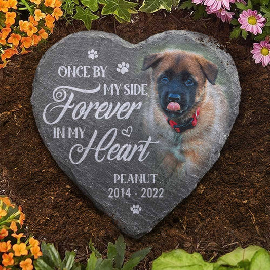 Personalized Heart Stone Pet Memorial Tribute for Garden Decor, Once By My Side Forever In My Heart, Unique Sympathy Gift
