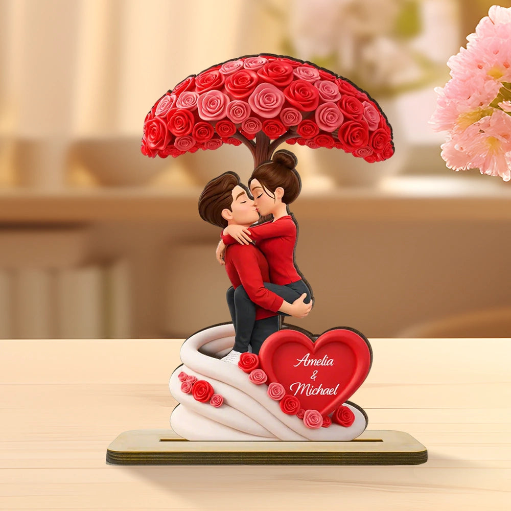 Sheltered By Love Rose Tree 2-Layer Wooden Plaque, Personalized Couple Keepsake For Valentine's Day Or Anniversary Gift
