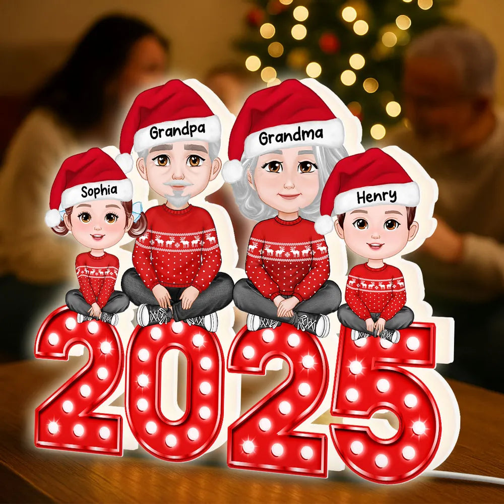 Christmas Grandparents & Grandkids Acrylic Light Box with Marquee Numbers, soft warm glow, unique gift for Grandma & Grandpa