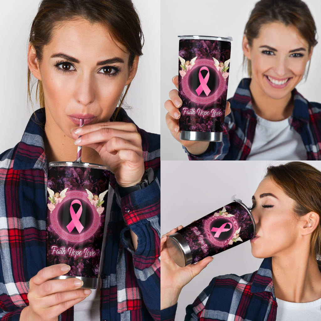 Faith Hope Love Angel - Breast Cancer Awareness Tumbler 0622