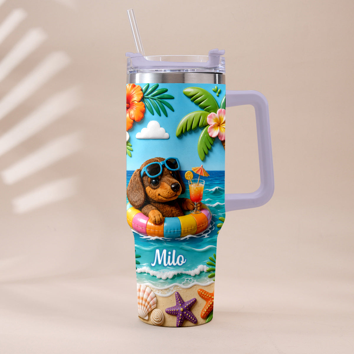 Any Photo Summer Vibes - Personalized Dog Tumbler With Plush Charm