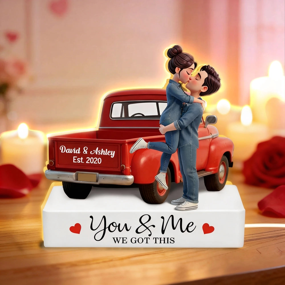 You & Me We Got This Acrylic Light Box Warm Glow Kissing Couple in Pickup Truck Scene A Sweet Custom Keepsake Gift