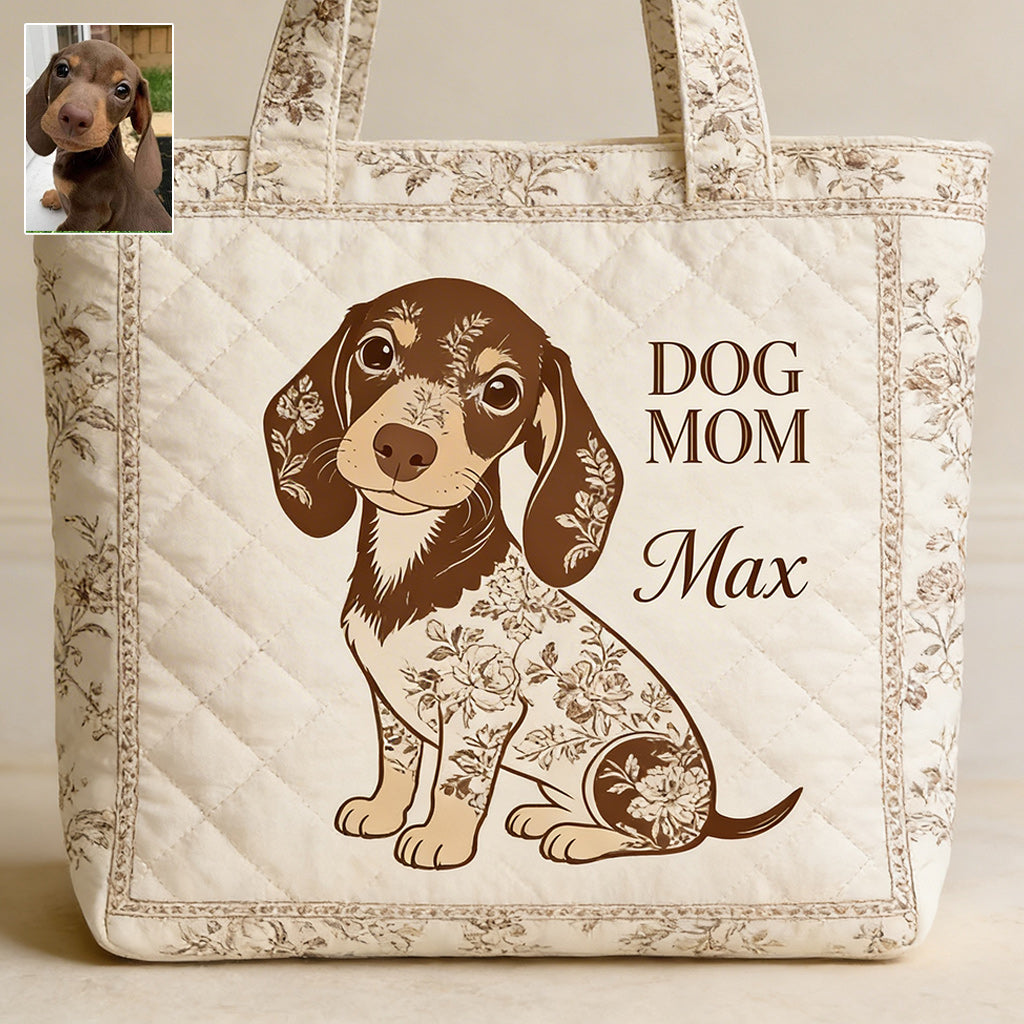 I Love My Dog - Toile De Jouy Style - Personalized Dog Quilted Tote Bag
