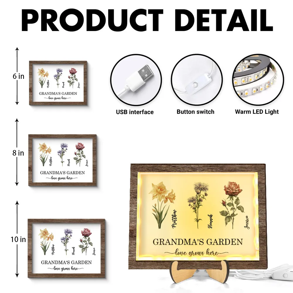 Personalized 2-Layer Wooden LED Plaque – A Heartfelt Gift for Grandma with Custom Design – A Special Gift to Celebrate Love