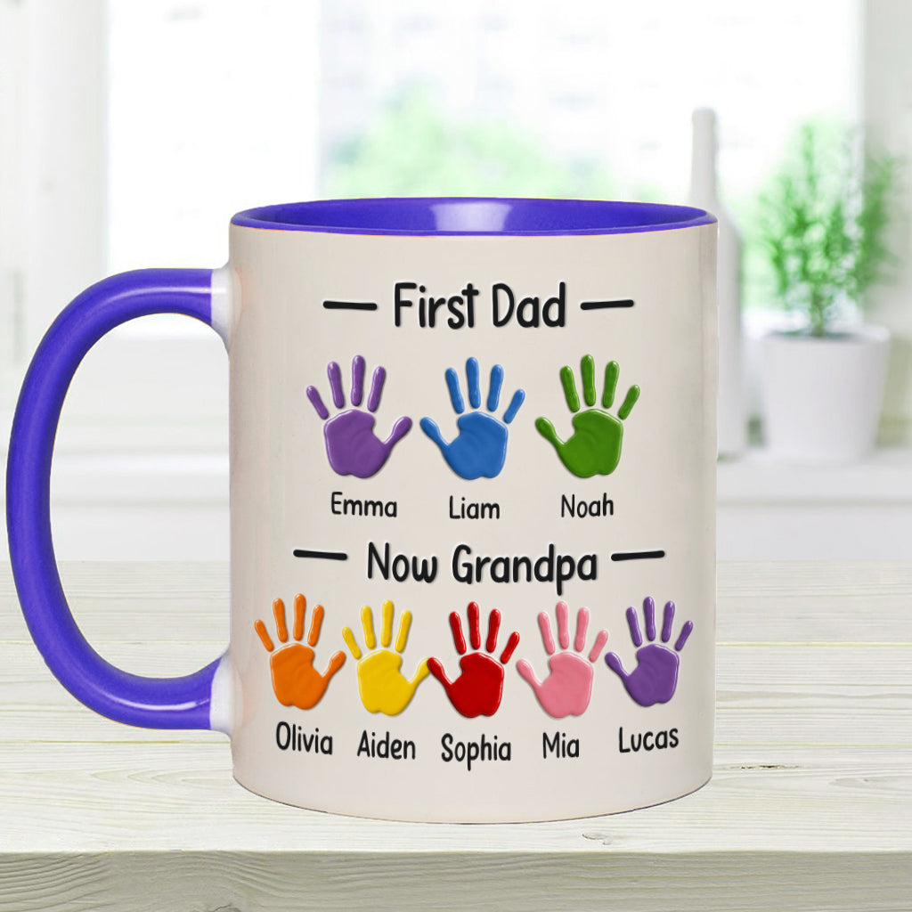 First Dad, Now Grandpa - Personalized Grandpa Accent Mug With Gift Box