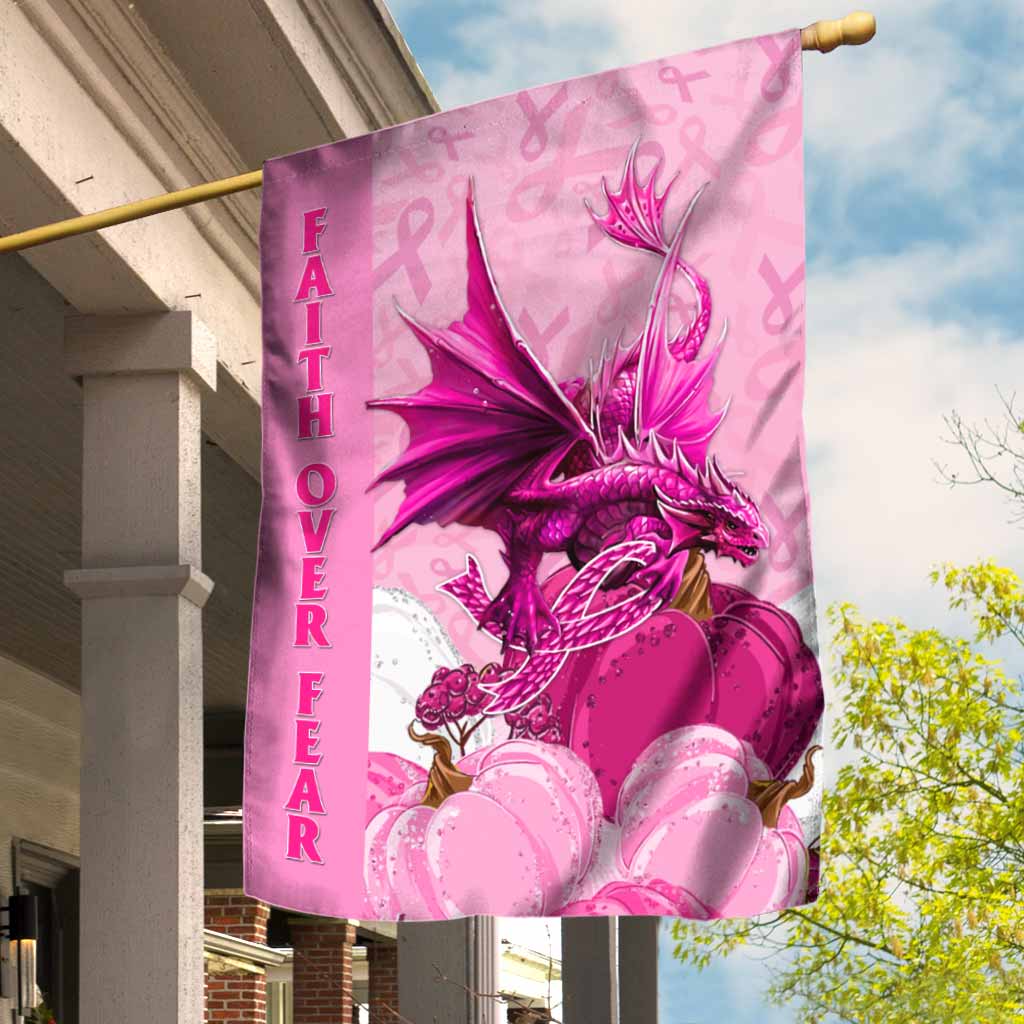 Faith Over Fear Pink Dragon - Breast Cancer Awareness House Flag