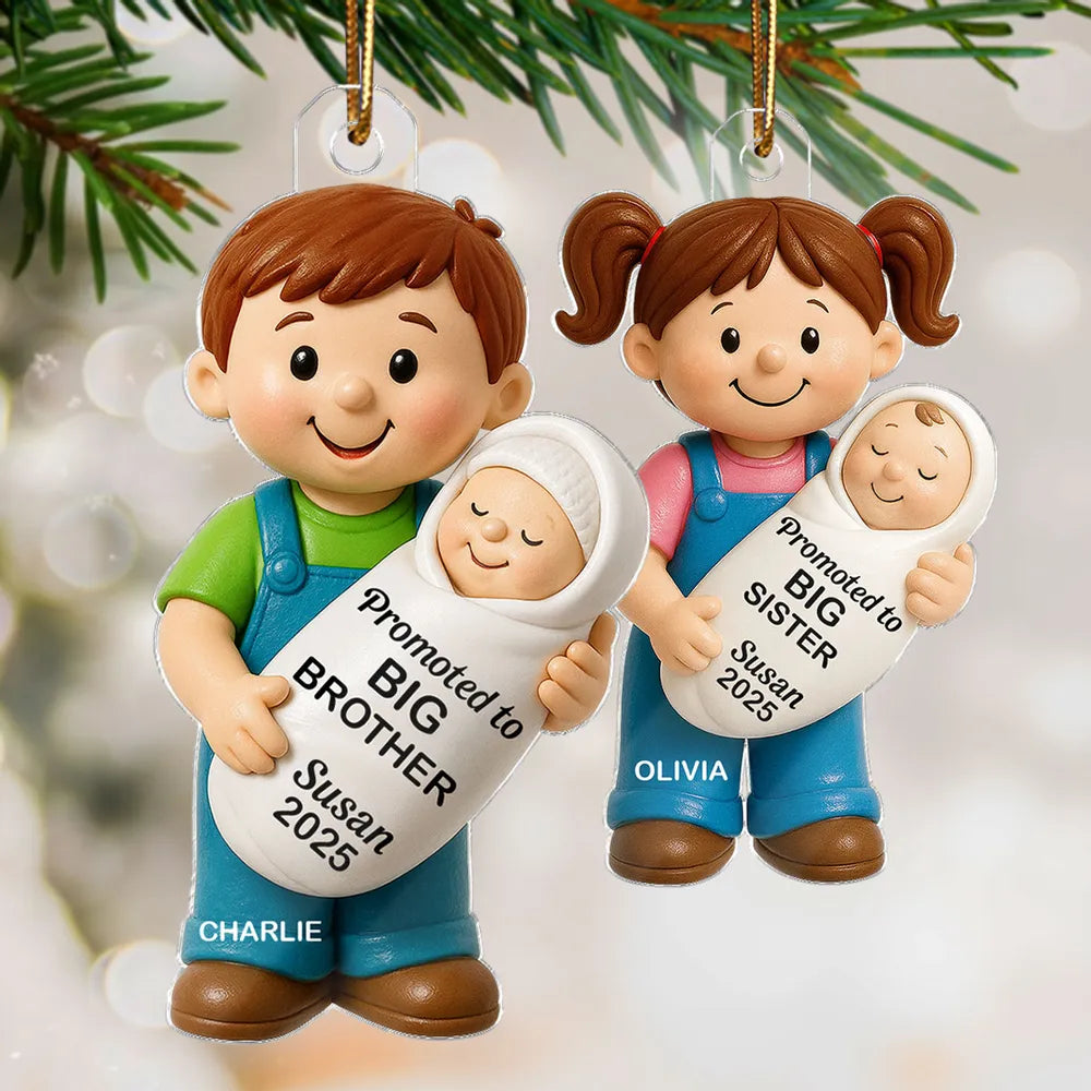 Big Sister Big Brother and New Baby Acrylic Ornament, sweet sibling hug, Christmas tree keepsake, heartwarming décor, a thoughtful gift for growing families