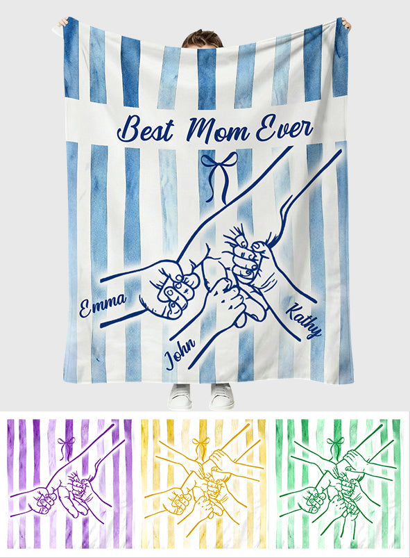 Best Mom Ever Hands Holding Retro Pastel Stripes - Personalized Mother Blanket