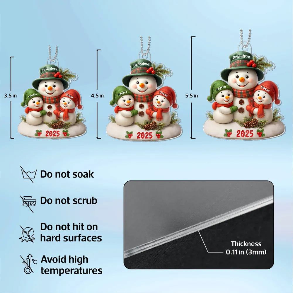 Acrylic Ornament Snowman Family Design for Holiday Décor, Warm Festive Accent, Gift-Ready for Grandma and Family
