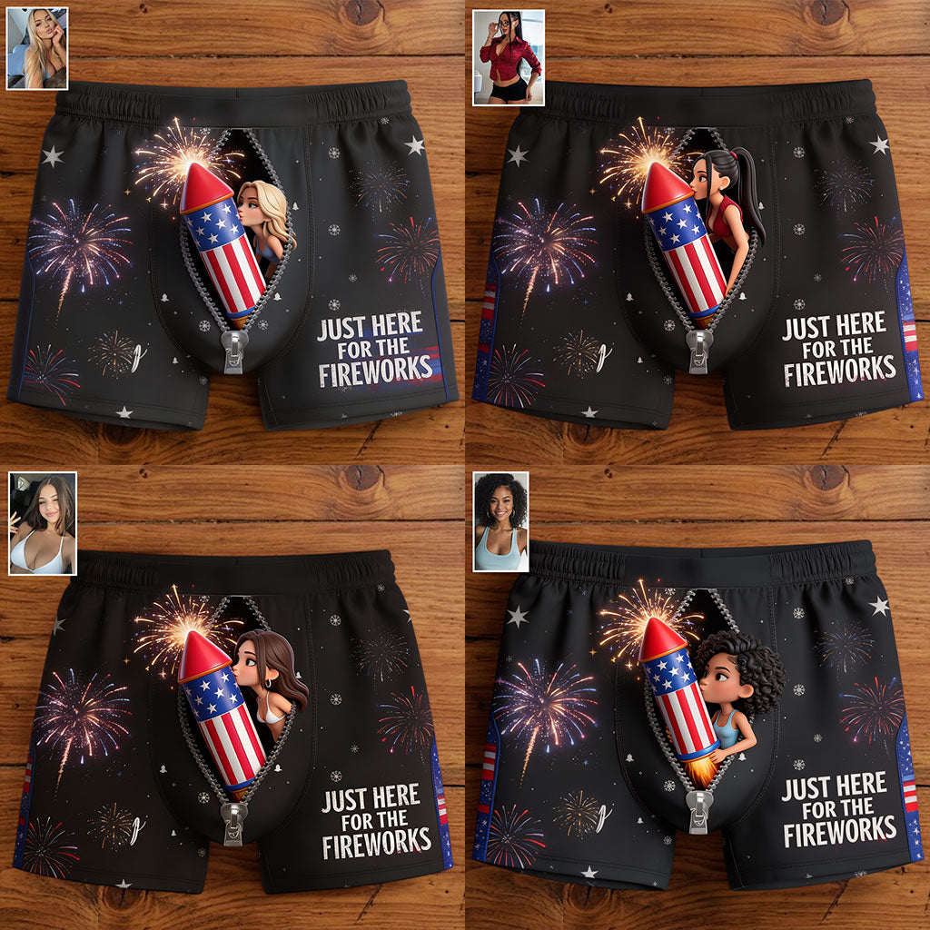 Just Here For The Fireworks - Personalized Spicy Couple Men’s Boxer Briefs