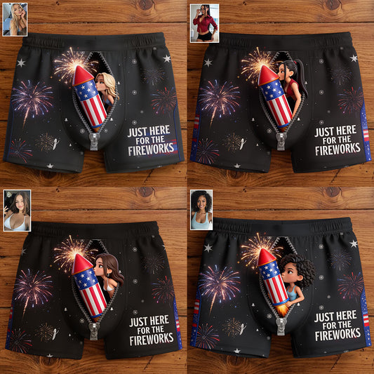 Just Here For The Fireworks - Personalized Spicy Couple Men’s Boxer Briefs