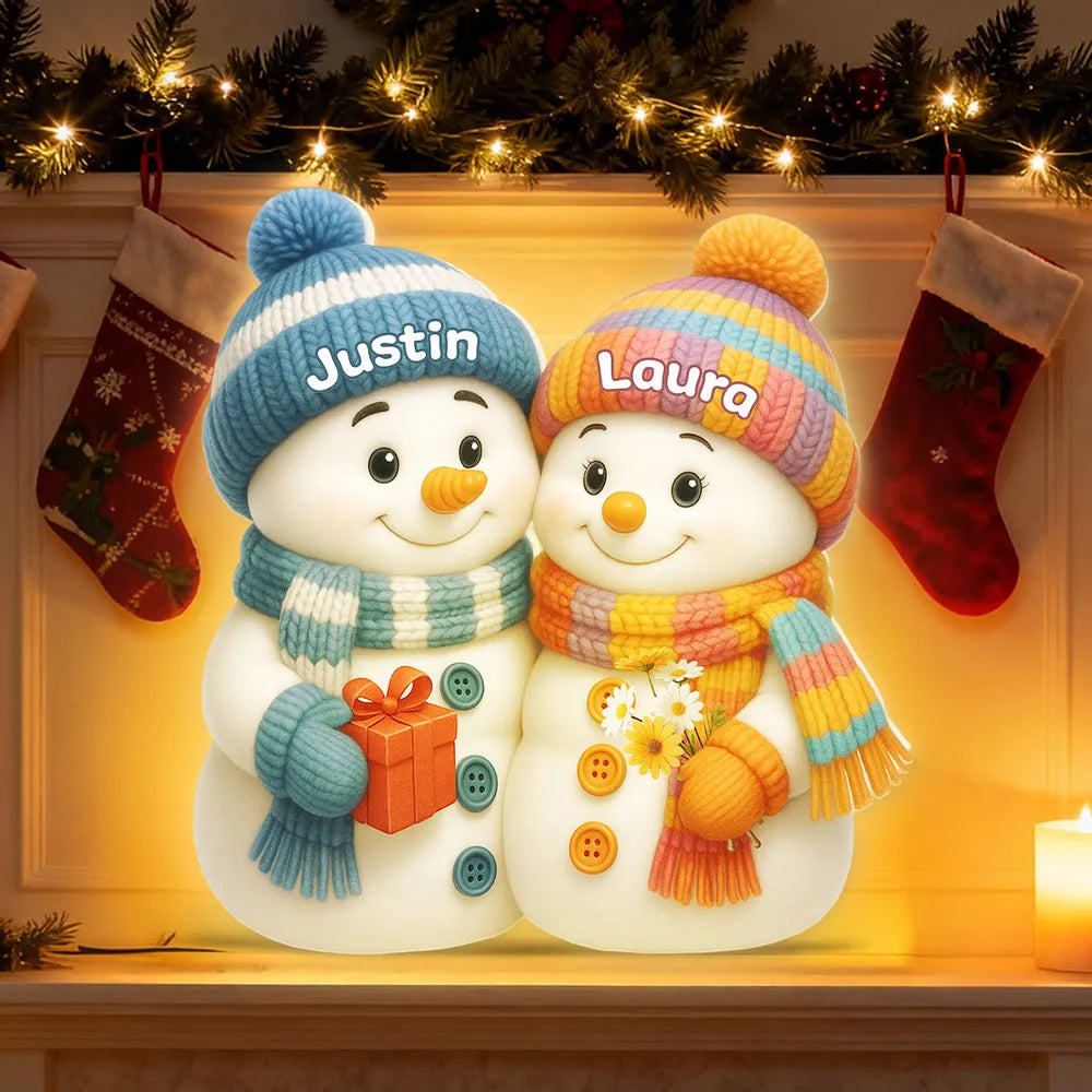 Snowman Couple Acrylic Light Box – Cozy Winter Glow, Perfect Gift for Lovers & Christmas Décor