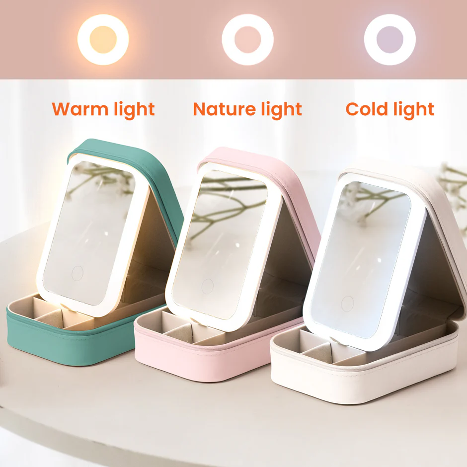 Custom LED Makeup Case with Cartoon Portrait & Positive I Am Quotes – Unique Personalized Makeup Box, Uplifting Gift for Daughter or Friend