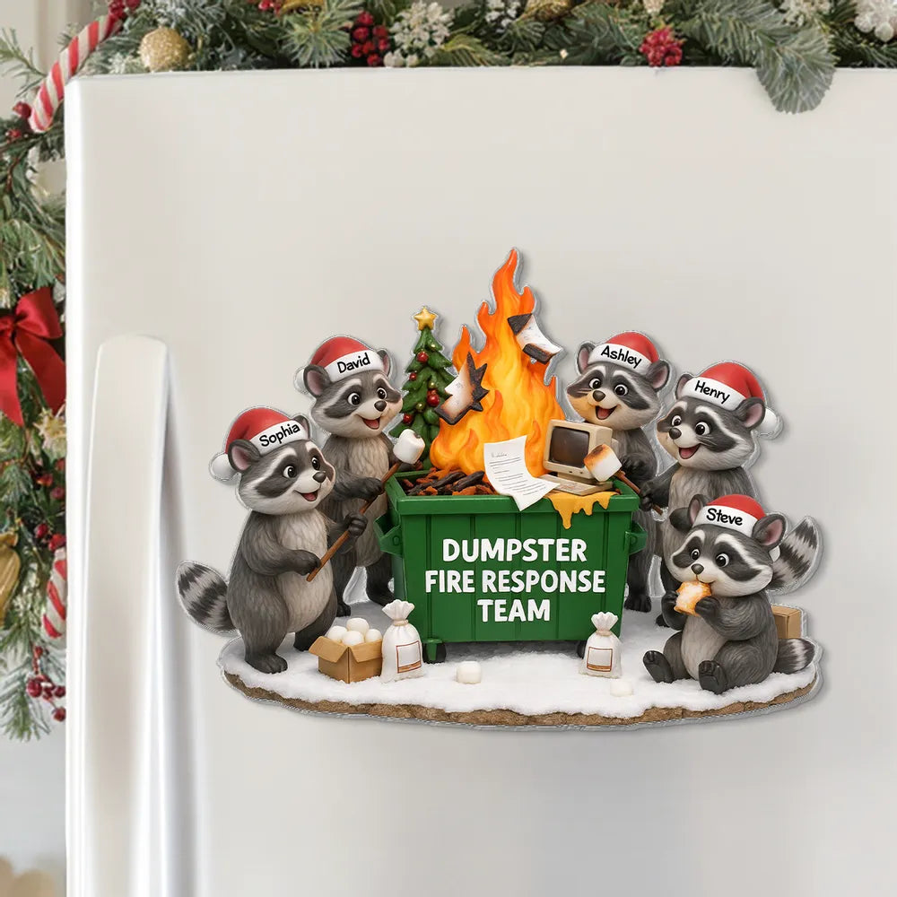 Personalized Acrylic Fridge Magnet Dumpster Fire Raccoon Team Funny Holiday Gift for Coworkers & Friends